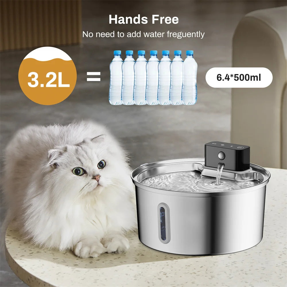 Dispensador Inteligente de Agua para Mascotas: Sensor Automático, Acero Inoxidable 304 y Diseño Inalámbrico