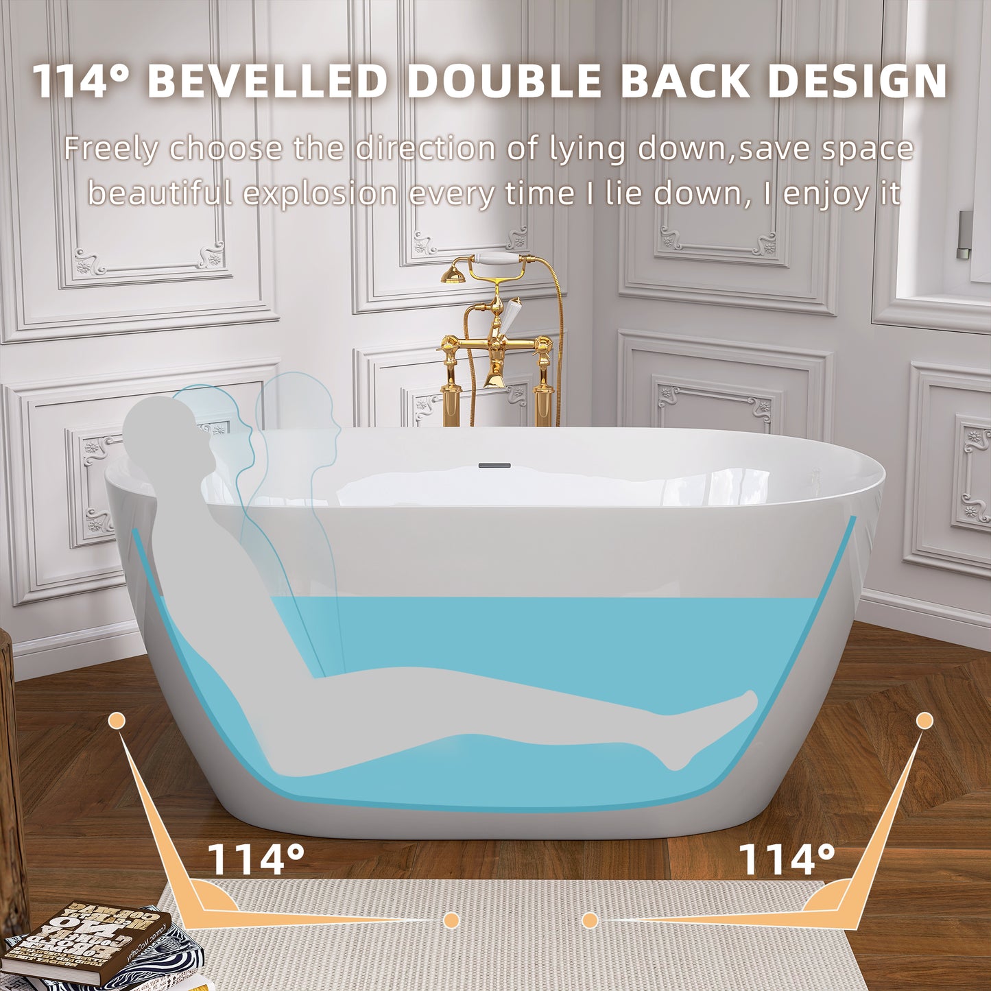 Bañera Independiente de Acrílico de 51 Pulgadas | Diseño Contemporáneo con Desagüe Pop-up