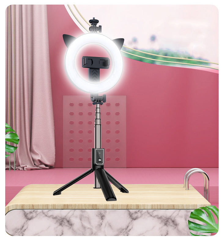Selfie Stick P40D con Luz de Relleno de 6 Pulgadas: Portátil, Estable y Perfecto para Streaming
