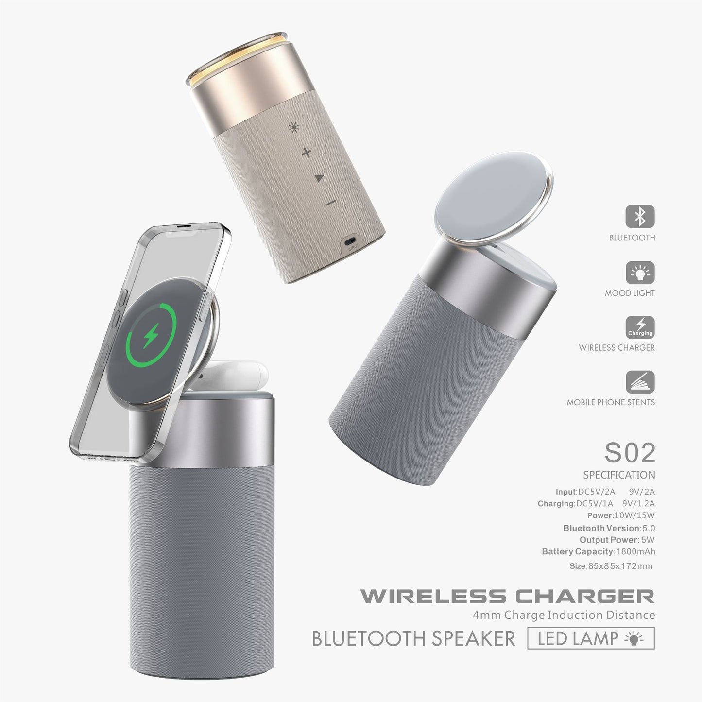Cargador Inalámbrico 3 en 1  Altavoz Bluetooth, Lámpara Táctil y Base para iPhone y AirPods