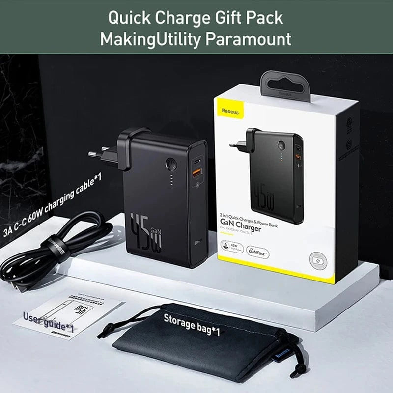 eprolo Baseus GaN Power Bank Charger 10000mAh 45W USB C PD Fast Charging 2 in 1 Charger & Battery as One ForiP 11 Pro Laptop ForXiaomi