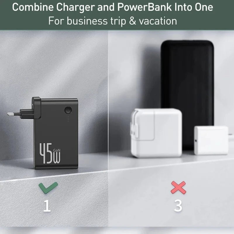 eprolo Baseus GaN Power Bank Charger 10000mAh 45W USB C PD Fast Charging 2 in 1 Charger & Battery as One ForiP 11 Pro Laptop ForXiaomi