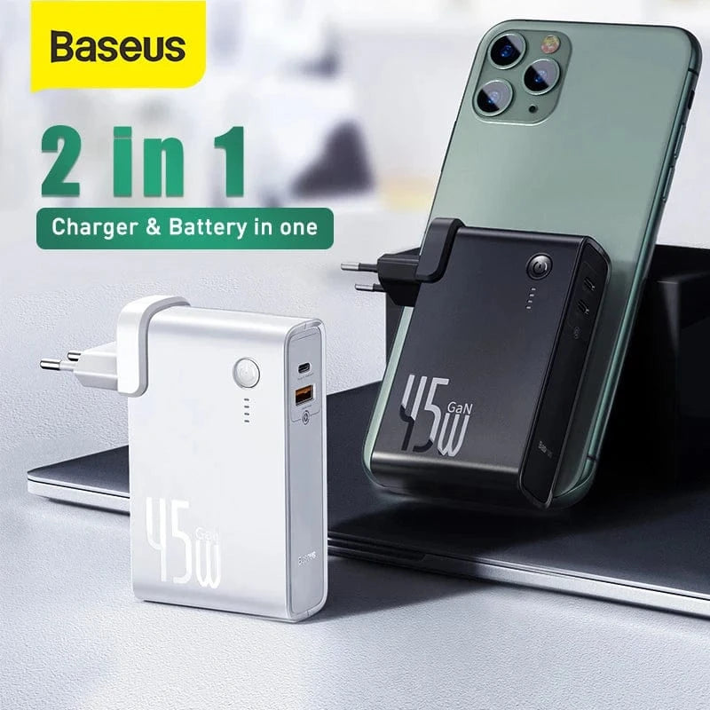 eprolo Baseus GaN Power Bank Charger 10000mAh 45W USB C PD Fast Charging 2 in 1 Charger & Battery as One ForiP 11 Pro Laptop ForXiaomi