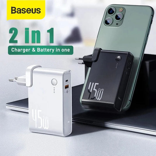 eprolo Baseus GaN Power Bank Charger 10000mAh 45W USB C PD Fast Charging 2 in 1 Charger & Battery as One ForiP 11 Pro Laptop ForXiaomi