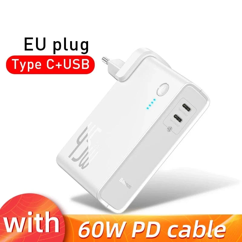 eprolo EU Dual Type C White Baseus GaN Power Bank Charger 10000mAh 45W USB C PD Fast Charging 2 in 1 Charger & Battery as One ForiP 11 Pro Laptop ForXiaomi