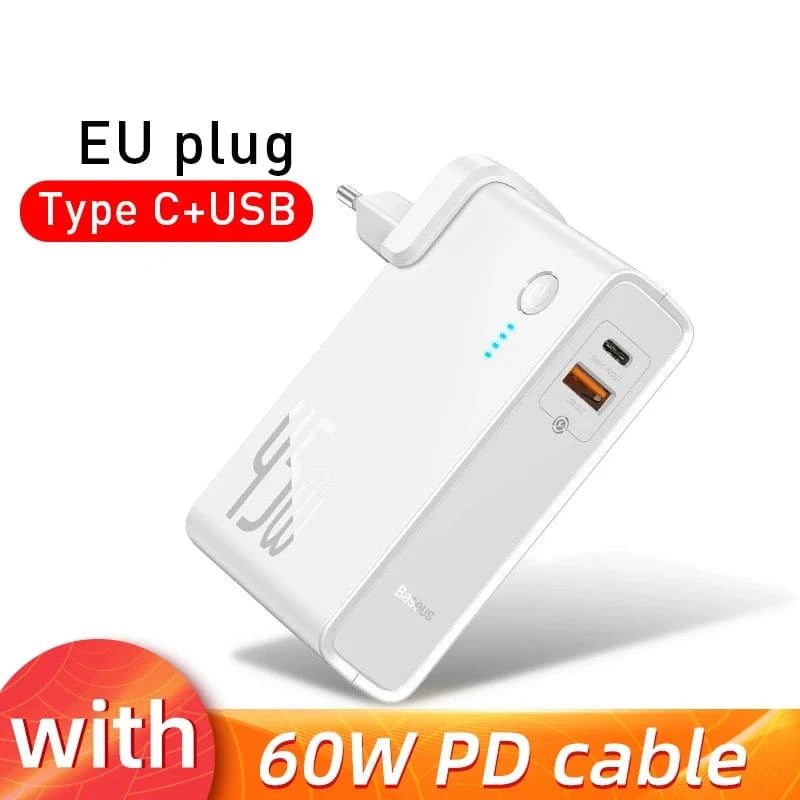 eprolo EU Type C USB White Baseus GaN Power Bank Charger 10000mAh 45W USB C PD Fast Charging 2 in 1 Charger & Battery as One ForiP 11 Pro Laptop ForXiaomi