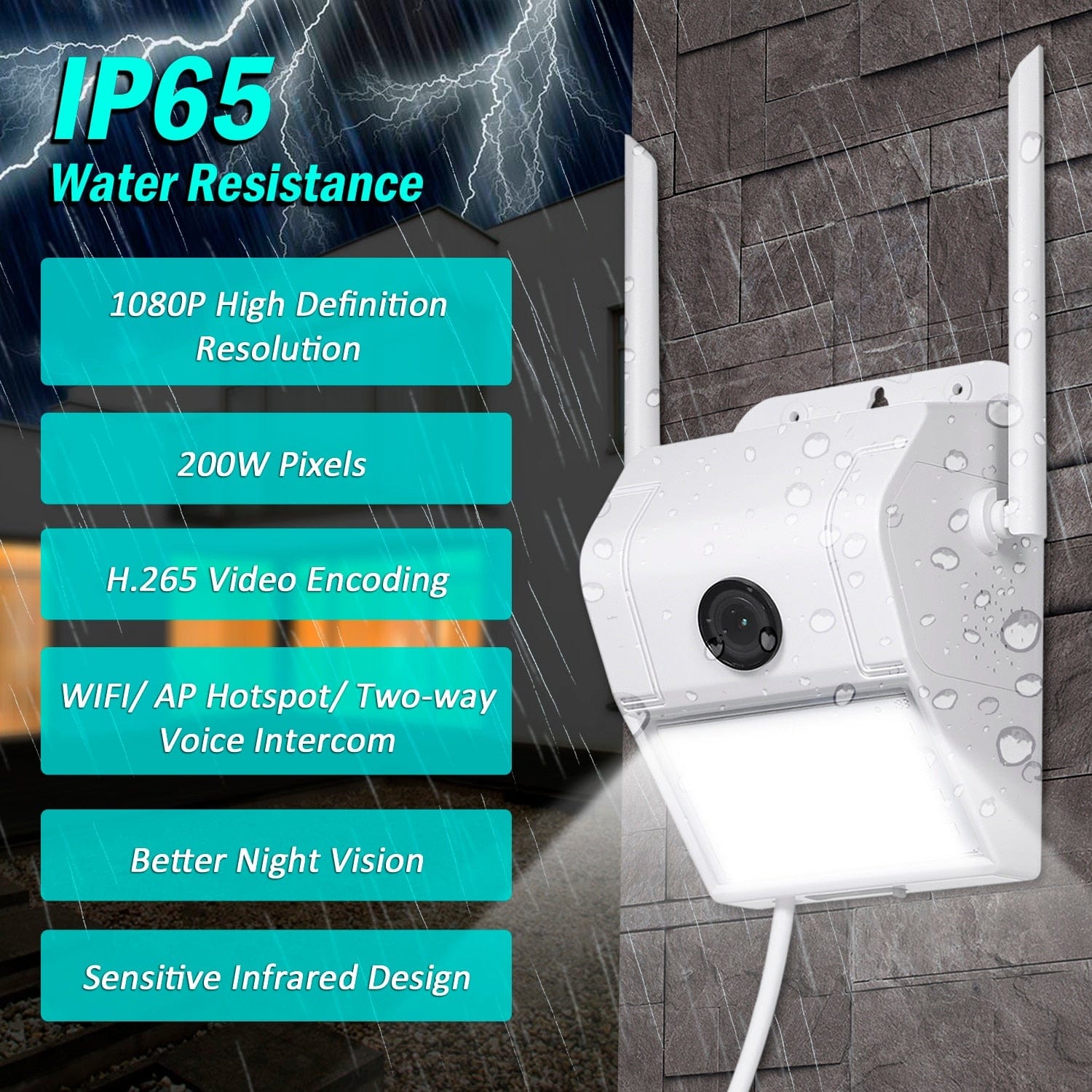 eprolo seguridad personal avanzada Cámara de Seguridad WiFi Multifuncional 1080P con Luz LED para Exteriores | Noctryx
