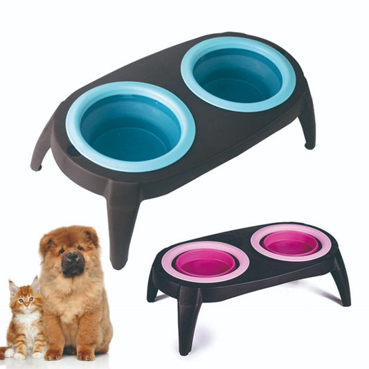 eprolo Tecnología para Mascotas Blue / 41*22*3.5cm Cuenco Doble para Mascotas de Silicona Plegable | NOCTRYX