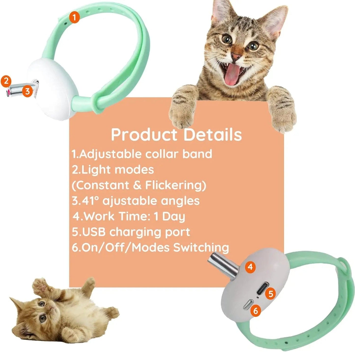 eprolo Tecnología para Mascotas green Collar Láser Divertido para Gatos - USB Recargable | NOCTRYX