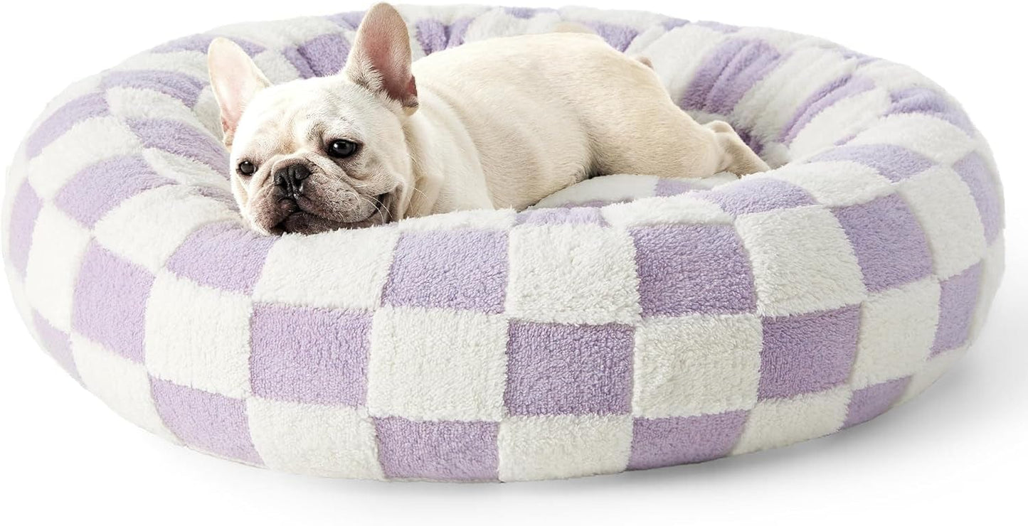 eprolo Tecnología para Mascotas Purple + white plaid [cannot be removed or washed] / 50*50*18 Cama para Mascotas Redonda, Cálida y Cómoda | NOCTRYX