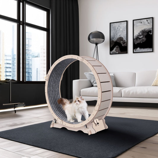 eprolo Tecnología para Mascotas Wood+Wood Rueda de Ejercicio para Gatos, Alfombrada | NOCTRYX
