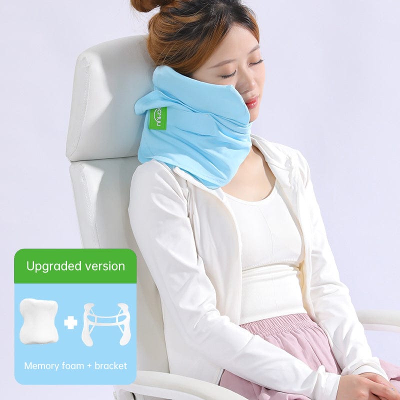 eprolo tecnologia para mejorar el sueño Blue Breathable Cotton Almohada de Viaje de Espuma Viscoelástica – Soporte para Cuello en Avión, Tren y Coche | Noctryx