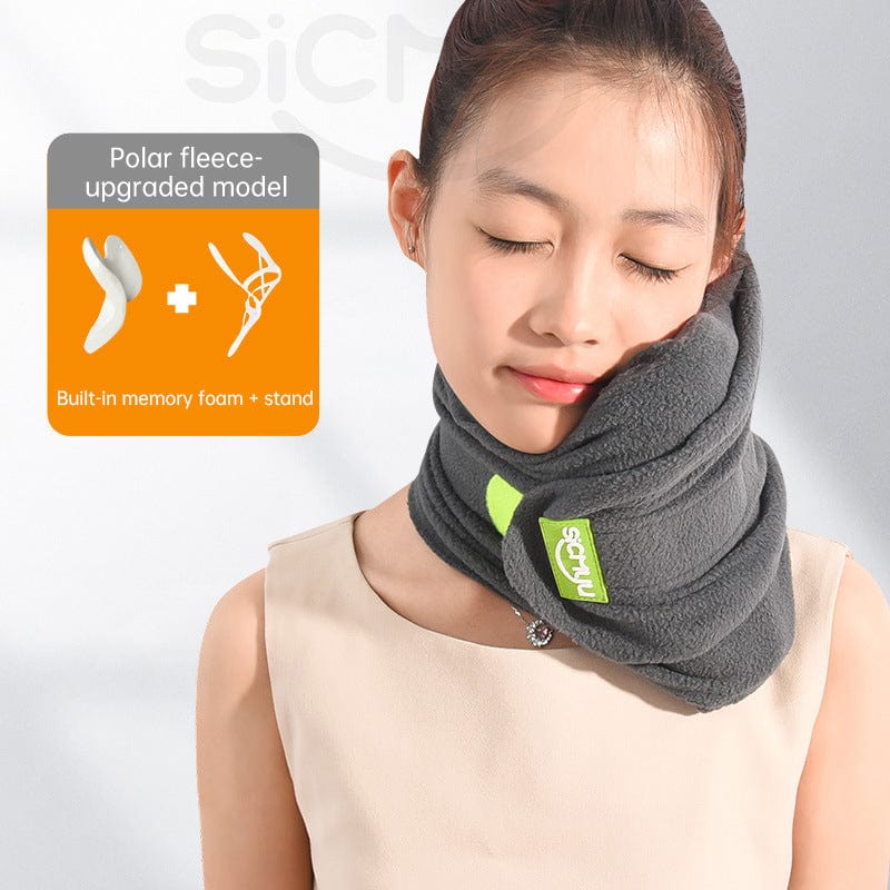 eprolo tecnologia para mejorar el sueño Polar Fleece Almohada de Viaje de Espuma Viscoelástica – Soporte para Cuello en Avión, Tren y Coche | Noctryx