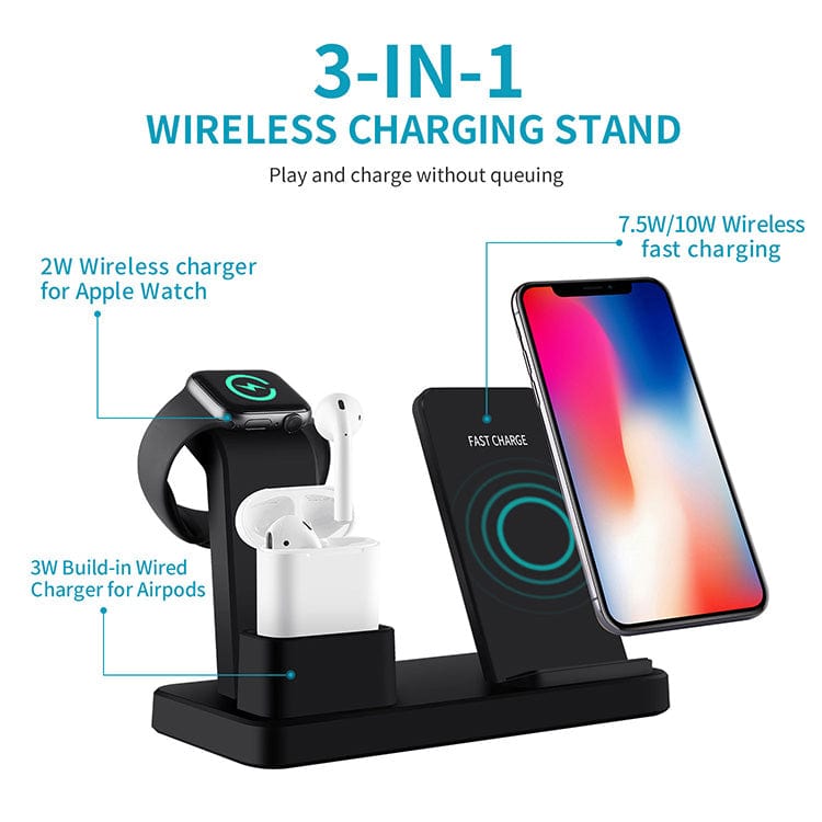 eprolo tendencias black Cargador Inalámbrico 3 en 1 – APPLE Auriculares y Reloj ⌚| Noctryx