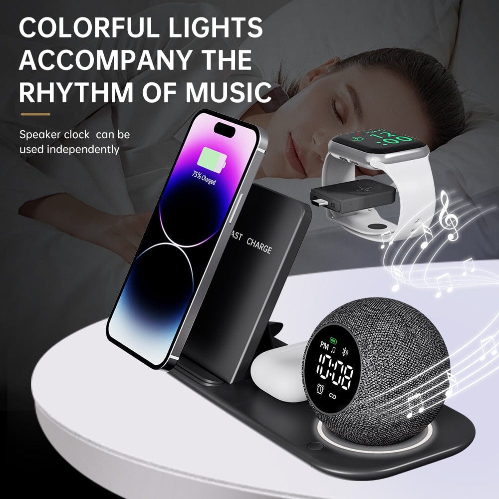 eprolo tendencias black Cargador Inalámbrico 6 en 1 – Reloj Despertador con Altavoz Bluetooth y Luz Nocturna | Noctryx