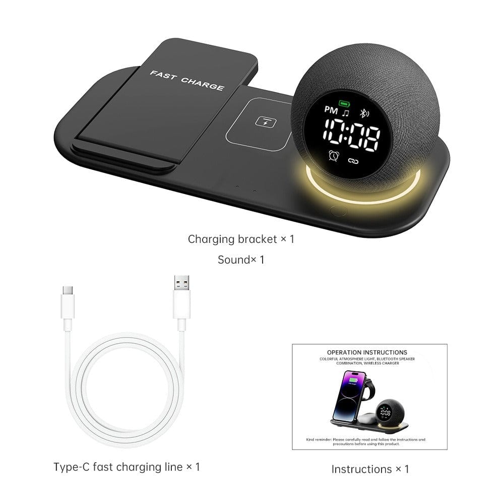 eprolo tendencias black Cargador Inalámbrico 6 en 1 – Reloj Despertador con Altavoz Bluetooth y Luz Nocturna | Noctryx