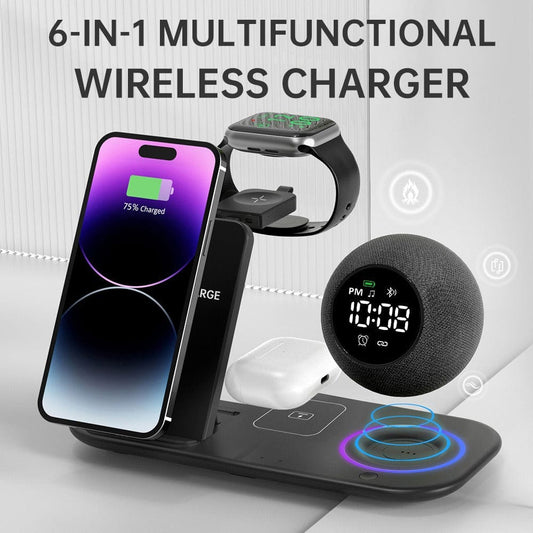 eprolo tendencias black Cargador Inalámbrico 6 en 1 – Reloj Despertador con Altavoz Bluetooth y Luz Nocturna | Noctryx