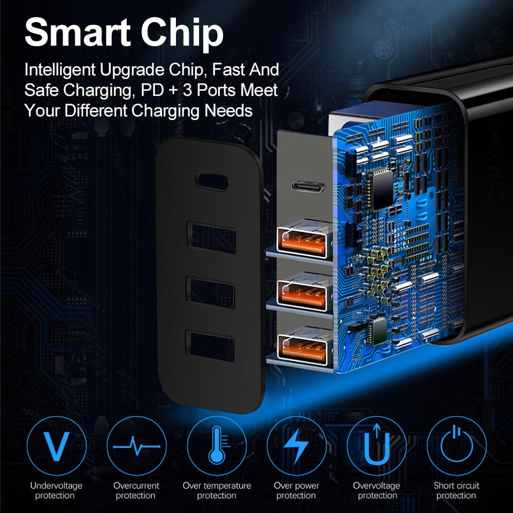 eprolo tendencias Cargador Rápido 3USB + PD Type-C – Carga Múltiple para Viajes| Noctryx