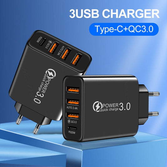 eprolo tendencias Cargador Rápido 3USB + PD Type-C – Carga Múltiple para Viajes| Noctryx