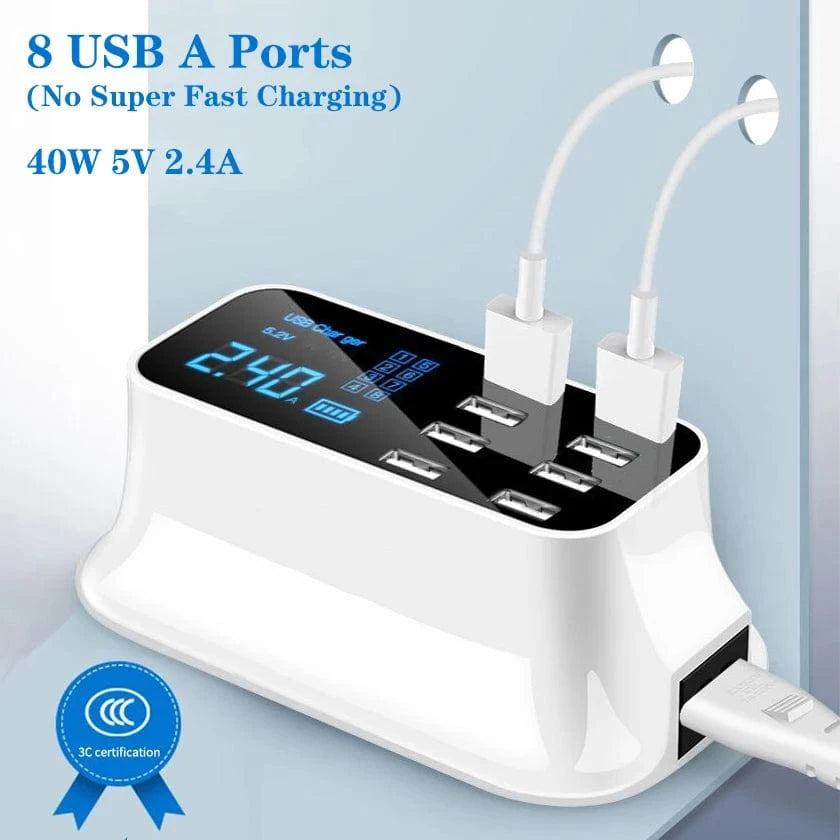 eprolo tendencias EU Plug / No Fast Charge Cargador USB Rápido 8 Puertos – QC 3.0 con Pantalla LED. Una Palabra: Excelente | Noctryx