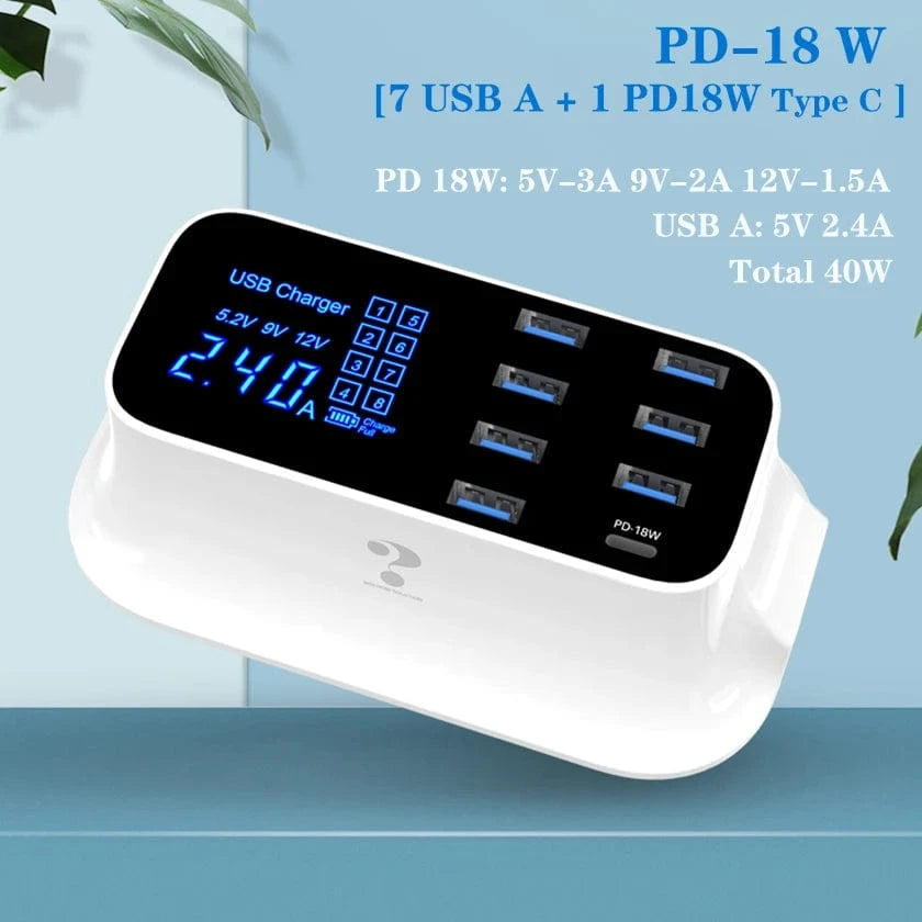 eprolo tendencias EU Plug / PD18W Cargador USB Rápido 8 Puertos – QC 3.0 con Pantalla LED. Una Palabra: Excelente | Noctryx