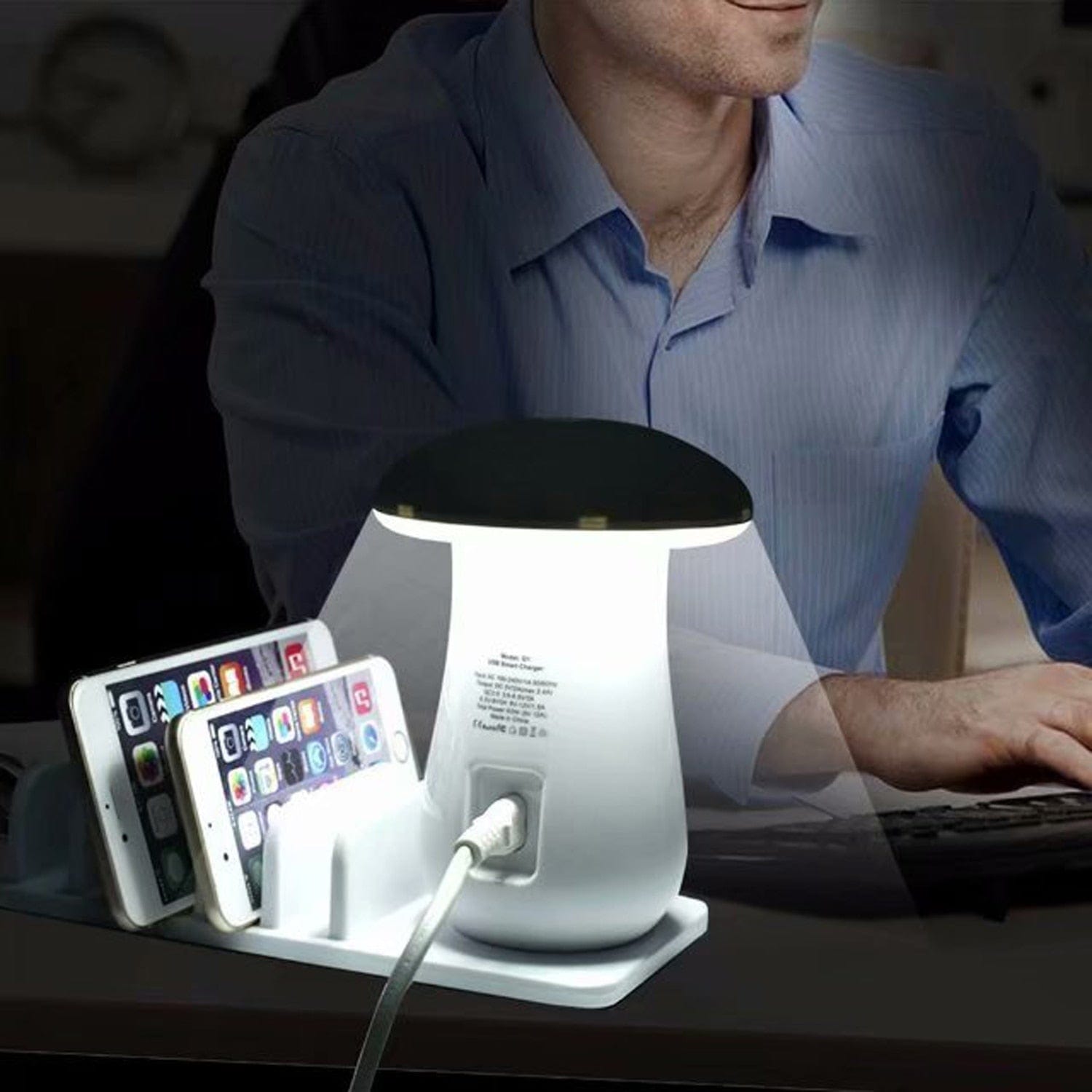 eprolo tendencias Lámpara LED con Cargador Rápido Multi-Puerto – Diseño en Forma de Hongo | Noctryx