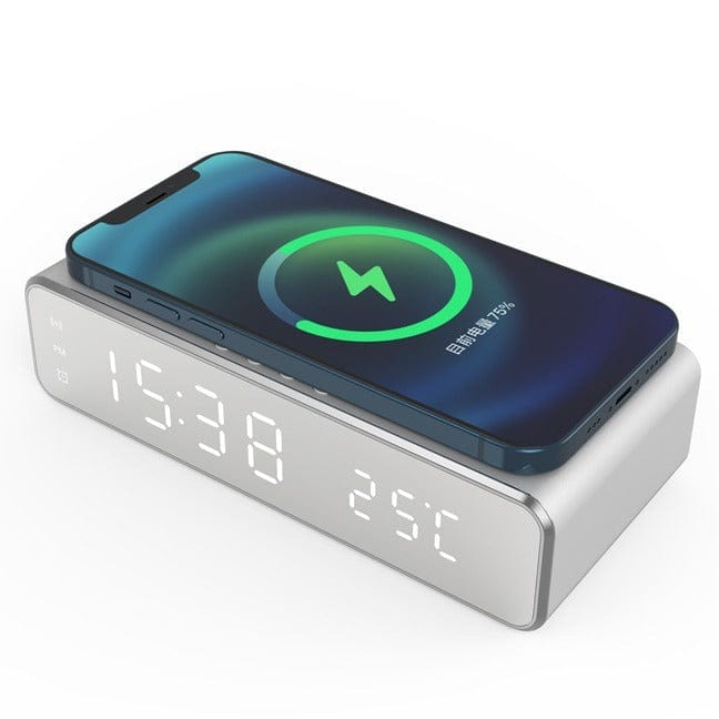 eprolo tendencias silvery ⏰ Reloj Despertador Digital con Carga Inalámbrica, Termómetro y Pantalla de Hora 🔋🌡️| Noctryx