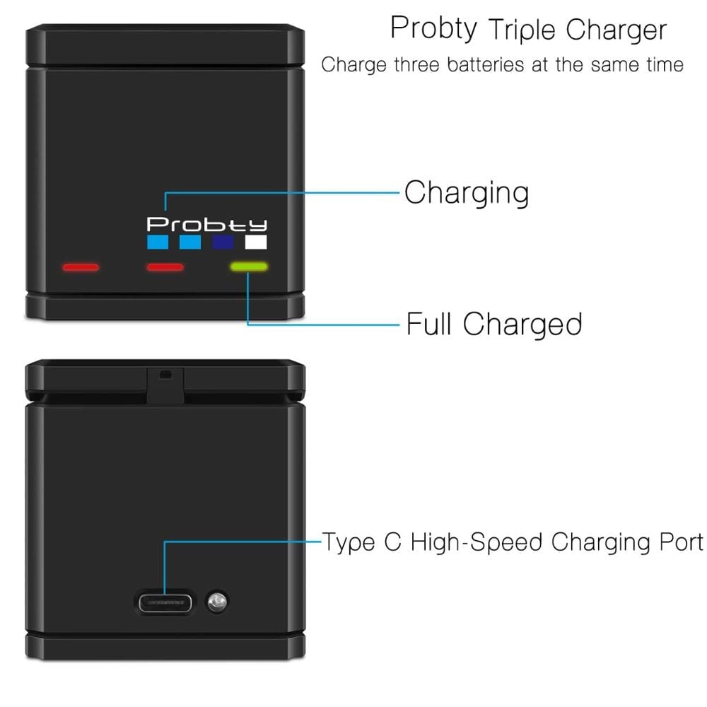 eprolo tendencias Triple Charger Cargador Triple y Batería Original Probty para GoPro Hero 7/6/5 Black | Noctryx