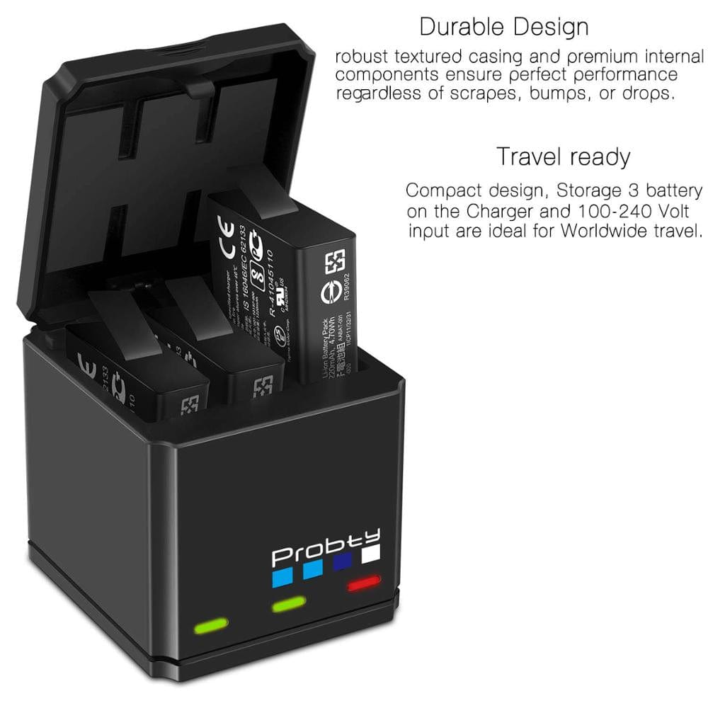 eprolo tendencias Triple Charger Cargador Triple y Batería Original Probty para GoPro Hero 7/6/5 Black | Noctryx