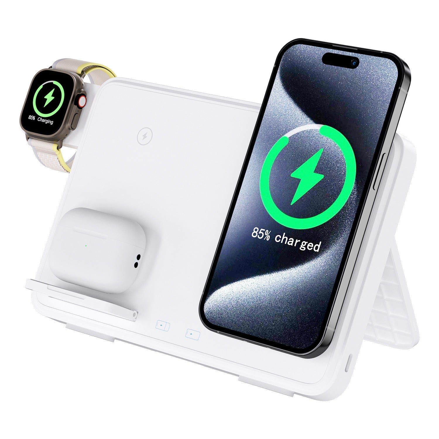 eprolo tendencias white Cargador Inalámbrico 3 en 1 - 15W para iPhone, Apple Watch y AirPods | Noctryx