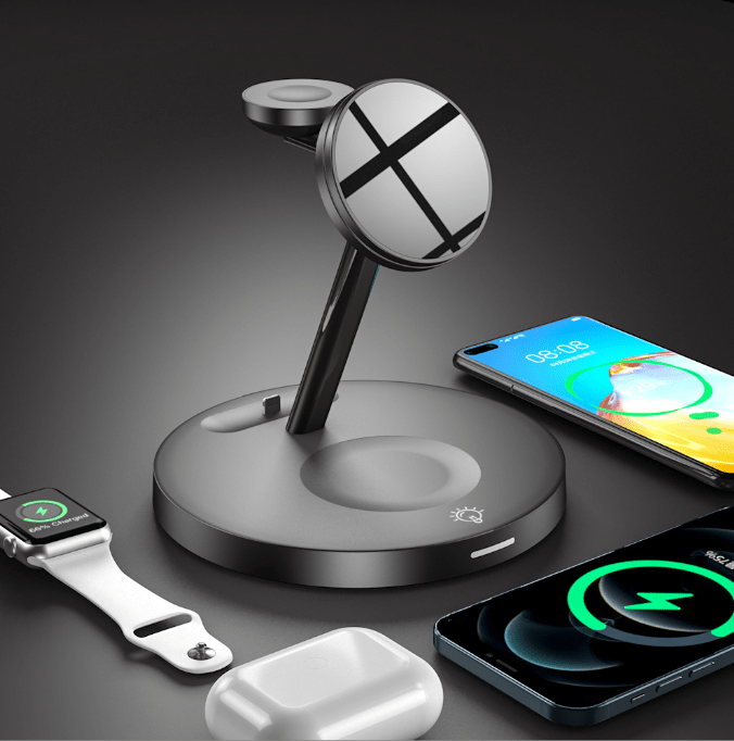 eprolo tendencias WS41-Black / 15W Cargador Inalámbrico 3 en 1 con MagSafe – Soporte y Carga Rápida 🔋| Noctryx