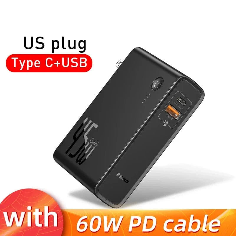 eprolo US Type C USB Black Baseus GaN Power Bank Charger 10000mAh 45W USB C PD Fast Charging 2 in 1 Charger & Battery as One ForiP 11 Pro Laptop ForXiaomi