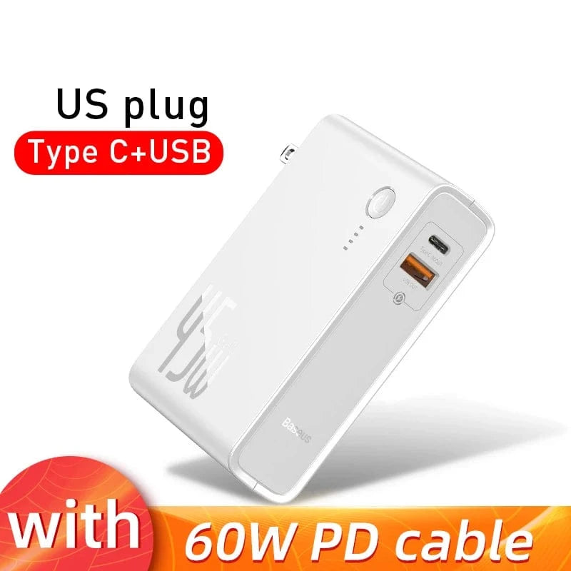 eprolo US Type C USB White Baseus GaN Power Bank Charger 10000mAh 45W USB C PD Fast Charging 2 in 1 Charger & Battery as One ForiP 11 Pro Laptop ForXiaomi