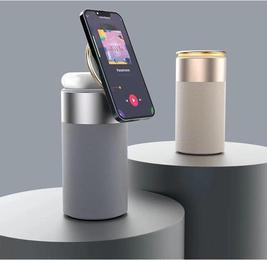 Cargador Inalámbrico 3 en 1  Altavoz Bluetooth, Lámpara Táctil y Base para iPhone y AirPods